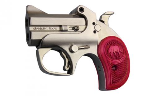 Bond Arms Mama Bear, Derringer, 38 Special/357 Magnum, 2.5" Barrel, Steel, Stainless Finish, Pink Wood Grips, Fixed Sights, 2 Rounds, With Trigger Guard BAMB35738