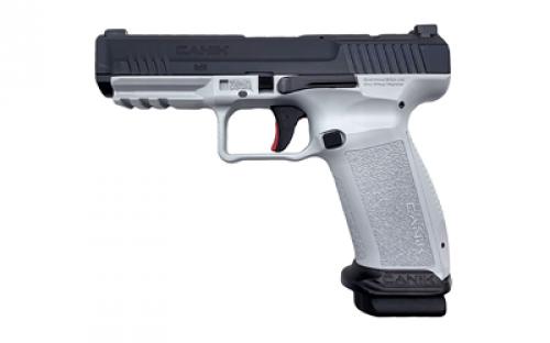 CANIK TP9, METE SFT, Striker Fired, Semi-automatic, Polymer Frame Pistol, Full Size, 9MM, 4.47" Barrel, Black Slide, White Frame, 3 Dot White Sights, Flared Magwell, Holster Fit and Lock, Optics Ready, 2 Magazines, (1)-18 Round and (1)-20 Round HG7415-N