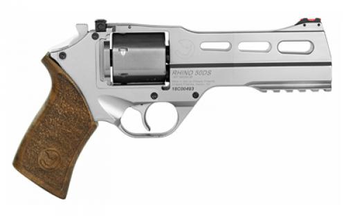 Chiappa Firearms Rhino, Single Action Only, Revolver, 357 Magnum/38 Special, 5" Barrel, Alloy, Nickel Finish, Silver, Fiber Optic Sights, Walnut Grip, 6 Rounds, 3 Moon Clips CF340.247