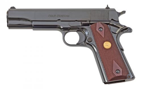 Colt's Manufacturing Government, 1911, Semi-automatic, Metal Frame Pistol, Full Size, 45ACP, 5" Barrel, Steel, Royal Blue, Wood Grips, White Dot Sights, 7 Rounds, 1 Magazine O1911C-RB