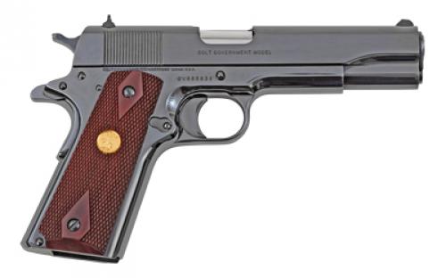 Colt's Manufacturing Government, 1911, Semi-automatic, Metal Frame Pistol, Full Size, 45ACP, 5" Barrel, Steel, Royal Blue, Wood Grips, White Dot Sights, 7 Rounds, 1 Magazine O1911C-RB