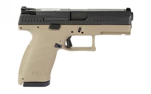 CZ P-10 C, Striker Fired, Semi-automatic, Polymer Frame Pistol, Compact, 9MM, 4.02" Barrel, Nitride Slide Finish, Flat Dark Earth, 3 Interchangeable Backstraps, Fixed Sights, Integrated Trigger Safety, 10 Rounds, 2 Magazine, Reversible Magazine Catch 81532