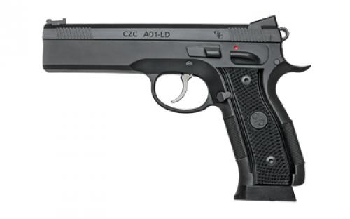CZ AO-1 LD Custome, Double Action/Single Action, Semit-automatic, Steel Frame Pistol, Full Size, 9MM, 4.9" Stainless Barrel, Anodized Finish, Black, Fiber Optic Front and Rear Sights, Ambidextrous Safety, 19 Rounds, 2 Magazines 91731