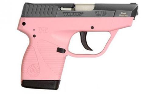 Taurus Model 738TCP, Double Action Only, Micro Compact, 380 ACP, 3.3" Barrel, Polymer Frame, Black Stainless Pink Finish, Fixed Sights, 6Rd, 2 Magazines 1-738039BSSP