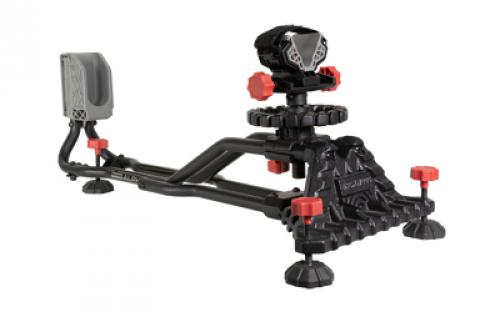 Birchwood Casey Alpha Shooting Rest, Non-Slip Rubber Stock Rest, Adjustable Leveling Feet, Butt Stock Shoulder Rest, Rigid Steel Frame, Black/Red BC-ASR