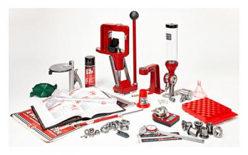 Hornady Lock-N-Load Deluxe Classic Reloading Kit containing Lock-N-Load Classic Single Stage Press, Lock-N-Load Powder Measure, Digital Scale, Hornady Handbook of Cartridge Reloading, Primer Catcher, Positive Priming System, Handheld Priming Tool, Universal Reloading Block, Chamfering and Deburring Tool, Powder Trickler and Funnel, One Shot Case Lube, Three Lock-N-Load Die Bushing