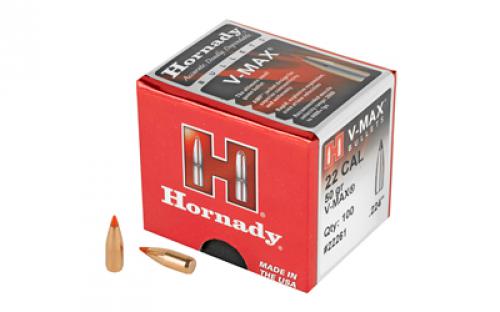 Hornady V-Max, .224 Diameter, 22 Caliber, 50 Grain, Ballistic Tip, 100 Count 22261