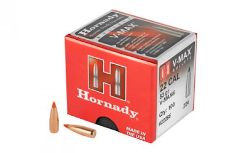 Hornady V-Max, .224 Diameter, 22 Caliber, 53 Grain, Ballistic Tip, 100 Count 22265