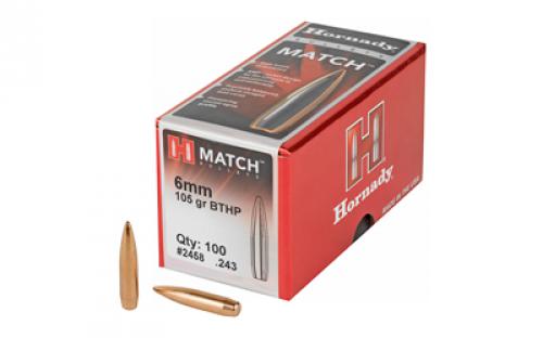 Hornady Match, .243 Diameter, 6MM/243 Winchester, 105 Grain, Boat Tail Hollow Point, 100 Count 2458
