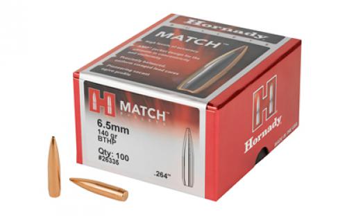 Hornady Match, .264 Diameter, 6.5MM, 140 Grain, Boat Tail Hollow Point, 100 Count 26335