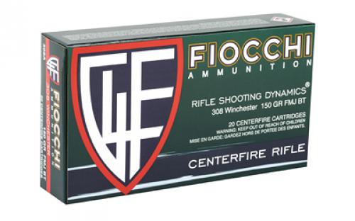 Fiocchi Ammunition Rifle, 308WIN, 150 Grain, Full Metal Jacket Boat Tail, 20 Round Box 308A