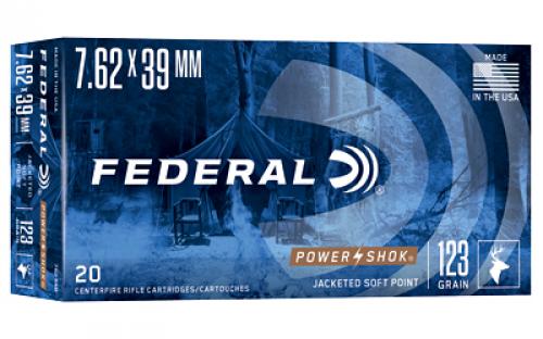 Federal PowerShok, 7.62X39, 123 Grain, Soft Point, 20 Round Box 76239B