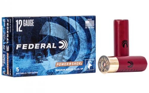 Federal PowerShok, 12 Gauge, 2.75", Mag Dram, 1.25oz, Rifled Slug, Hollow Point,5 Round Box F130RS
