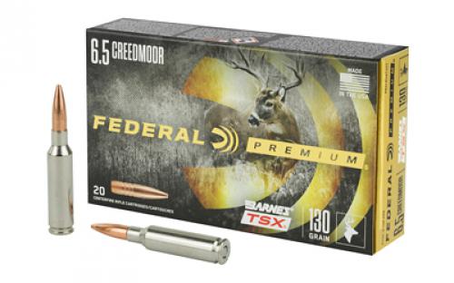 Federal Premium, Barnes, 6.5 Creedmoor, 130 Grain, Triple Shock X, 20 Round Box, California Certified Nonlead Ammunition P65CRDBTSX1