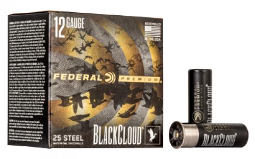 Federal Premium, Black Cloud FS Steel with Flightcontrol Flex Wad, 12 Gauge 3", #2, 1 1/4 oz, Steel Shot, 25Round Box PWBX1422