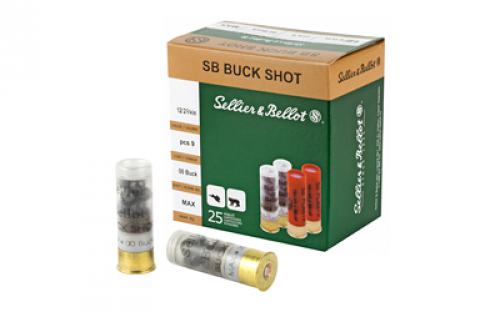 Sellier & Bellot Shotshell, 12 Gauge, 2.75", 00 Buck, 9 Pellets, 25 Round Box SB12BSG