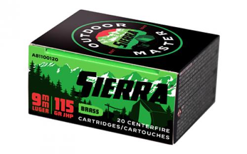 Sierra Bullets Outdoor Master, 9MM, 115Gr, Jacketed Hollow Point, 20 Round Box A81100120