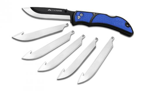 Outdoor Edge Razor EDC Lite, Folding Knife, Plain Edge, 3.5" Blades, 420J2 Stainless Steel, Blue and Black Handle, Includes (6) Drop Point Blades RLU-40C