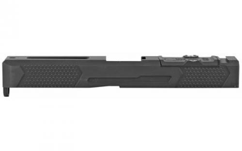Grey Ghost Precision Stripped Slide, For Glock 17 Gen 3, Dual Optic Cutout Compatible With Leupold DeltaPoint Pro or Trijicon RMR With Supplied Shim Plate (Correct Length Screws Included), Comes With A Custom G10 Cover Plate And Proper Screws For Use Without Optic Installed, Version 4 Slide Pattern, Black Nitride Finish GGP-17-3-OC-V4