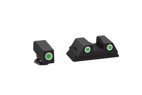 AmeriGlo Classic, 3 Dot Complete Set, Tritium Night Sight, For Glock 42 and 43, Front/Rear, Green with White Outline GL-430