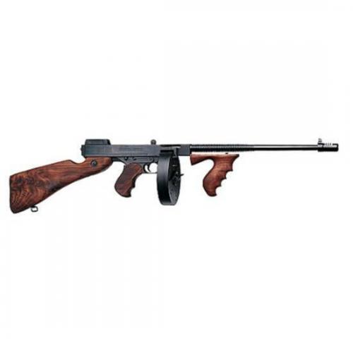 Auto Ordnance 1927A1 Deluxe, Semi-automatic Rifle, 45ACP, 18 Barrel, Blued Finish, Black, Walnut Stock, Adjustable Sights, 100 Rounds, 1 Drum Magazine, Carry Case T1100D