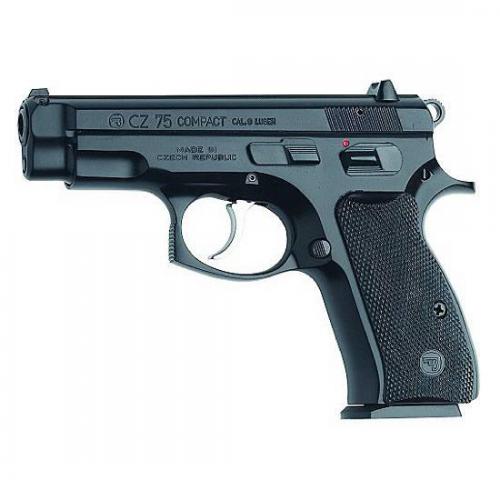 CZ 75 Compact, Double Action/Single Action, Semi-automatic, Metal Frame Pistol, Compact, 9MM, 3.75" Cold Hammer Forged Barrel, Black, Plastic Grips, Fixed Sights, 15 Rounds, 2 Magazines 91190
