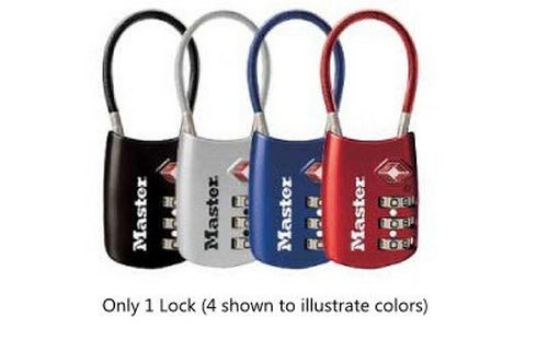 MasterLock One Flexible Combination Shackle Lock, Assorted Blue, Red, Silver or Black. 4688D