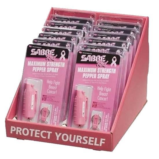 SABRE Pink National Breast Cancer Foundation Pepper Spray Keychain 12 Pack Display BX-HC-NBCF-01
