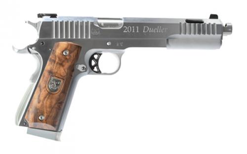 American Precision Firearms Prismatic, Dueller, 1911, Semi-automatic, Single Action, Double Barrel, Steel Framed Pistol, 45ACP, 5" Barrels, Brushed Finish, Stainless Steel, Wood Grips, 7+7 Rounds, 2 Magazines AFDP-45-SS-14