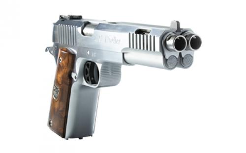 American Precision Firearms Prismatic, Dueller, 1911, Semi-automatic, Single Action, Double Barrel, Steel Framed Pistol, 45ACP, 5" Barrels, Brushed Finish, Stainless Steel, Wood Grips, 7+7 Rounds, 2 Magazines AFDP-45-SS-14