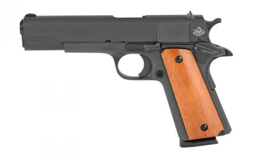 Armscor GI Standard FS, 1911, Semi-automatic, Metal Frame Pistol, Full Size, 45ACP, 5" Barrel, Steel, Parkerized Finish, Black, Wood Grips, Fixed Sights, 8 Rounds, 1 Magazine 51421