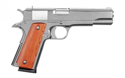 Armscor GI Standard FS Nickel, 1911, Semi-automatic, Metal Frame Pistol, Full Size, 45ACP, 5" Barrel, Steel, Polished Nickel Finish, Wood Grips, Fixed Sights, 8 Rounds, 1 Magazine 51433