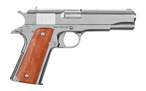 Armscor GI Standard FS, 1911, Semi-automatic, Metal Frame Pistol, Full Size, 38 Super, 5" Barrel, Steel, Polished Nickel Finish, Wood Grips, Fixed Sights, 9 Rounds, 1 Magazine 51814