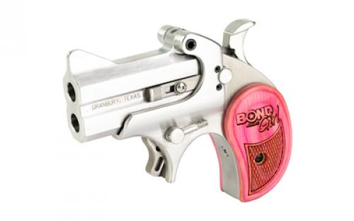 Bond Arms Girl Mini, Derringer, 357 Magnum/38 Special, 2.5" Barrel, Steel, Stainless Finish, Pink Wood Grips, Fixed Sights, 2 Rounds, Without Trigger Guard BAM35738