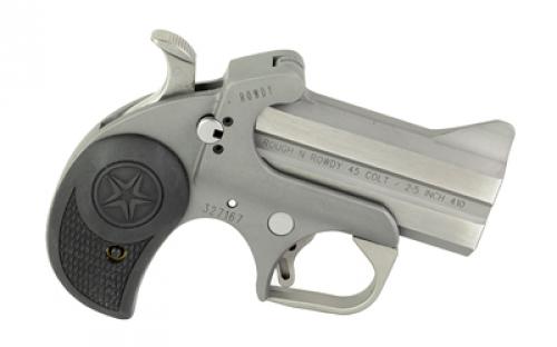 Bond Arms Rowdy, Derringer, 410 2.5" or 45LC, 3" Barrel, Steel, Silver, Rubber Grips, Fixed Sights, 2 Rounds, With Trigger Guard BARW-45/410