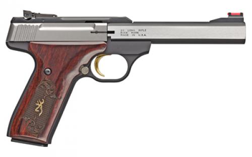 Browning Buck Mark, Medallion Rosewood, Semi-automatic, Metal Frame Pistol, 22LR, 9.5" Barrel, Aluminum, Stainless Finish, Rosewood Grips, 10 Rounds, 1 Magazine 051543490