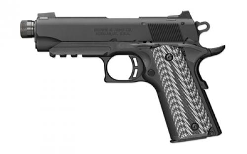 Browning 1911-22, Black Label, Suppressor Ready with Rail, Semi-automatic, Metal Frame Pistol, Compact, 22LR, 4.25 Threaded Barrel, Threaded 1/2x28, Aluminum, Matte Finish, Black, Composite Grips, 10 Rounds, 1 Magazine 051821490