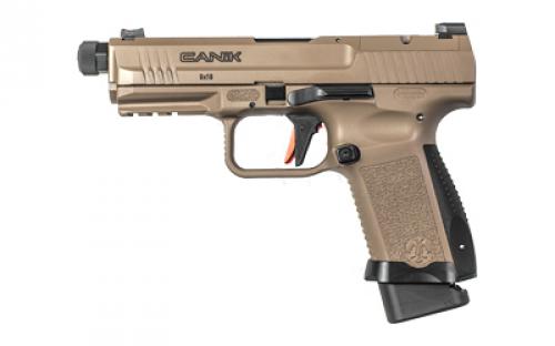 CANIK TP9SF Combat, Striker Fired, Semi-automatic, Polymer Frame Pistol, 9MM, 4.78 Threaded Barrel, Aluminum Speed Funnel Mag Well, Flat Dark Earth, Fiber Optic Front Sight, 2 Magazines, (1)-15 Round and (1)-18 Round HG6481D-N