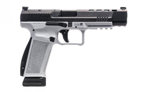 CANIK TP9, METE SFx, Striker Fired, Semi-automatic, Polymer Frame Pistol, Full Size, 9MM, 5.2" Barrel, Cerakote Finish, Black Slide, White Frame, 3 Dot White Sights, Flared Magwell, Optic Ready, 2 Magazines, (1)-18 Round and (1)-20 Round, Includes Reversable OWB/IWB Holster and Hard Case HG6977-N