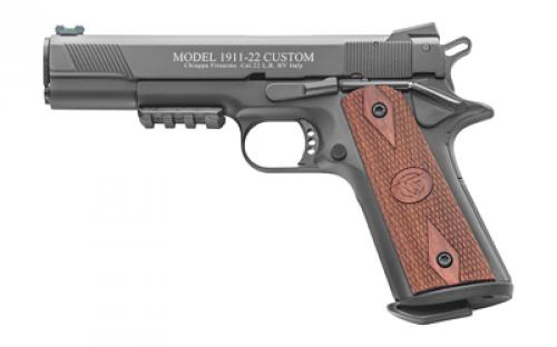 Chiappa Firearms 1911-22 Custom, Semi-automatic, Metal Frame Pistol, Full Size, 22LR, 5 Barrel, Blued Finish, Wood Grips, Adjustable Fiber Optic Sights, 10 Rounds 401.101