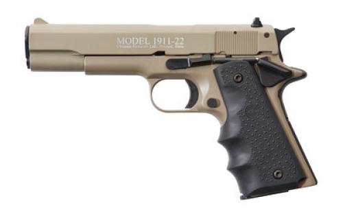 Chiappa Firearms 1911, Semi-automatic, Metal Frame Pistol, Full Size, 22LR, 5 Barrel, Alloy, Tan, Hogue Grips, Adjustable Sights, 10 Rounds, 2 Magazines 401.120
