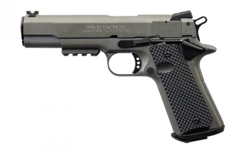 Chiappa Firearms 1911-22 Tac, Semi-automatic, Metal Frame Pistol, Full Size, 22LR, 5 Barrel, Matte Finish, Tactical Gray, Plastic Grips, Adjustable Fiber Optic Sights, 10 Rounds, 2 Magazines 401.143