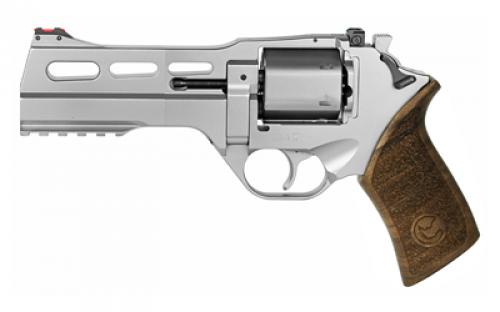 Chiappa Firearms Rhino, Single Action Only, Revolver, 357 Magnum/38 Special, 5 Barrel, Alloy, Nickel Finish, Silver, Fiber Optic Sights, Walnut Grip, 6 Rounds, 3 Moon Clips CF340.247