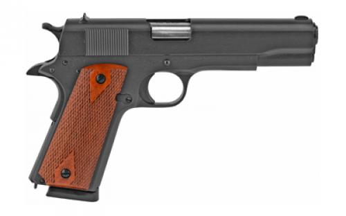 Cimarron 1911A1, Semi-automatic, 1911, Metal Frame Pistol, Full Size, 45ACP, 5" Barrel, Steel, Parkerized Finish, Black, Wood Grips, Fixed Sights, 8 Rounds, 1 Magazine 1911