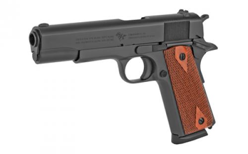 Cimarron 1911A1, Semi-automatic, 1911, Metal Frame Pistol, Full Size, 45ACP, 5" Barrel, Steel, Parkerized Finish, Black, Wood Grips, Fixed Sights, 8 Rounds, 1 Magazine 1911