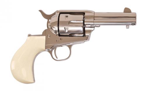 Cimarron Doc Holiday, Single Action, 45LC, 3.5 Barrel, Steel, Nickel Finish, Simulated Ivory Grips, Fixed Sights, 6 Rounds, Doc Holiday Engraved Backstrap, Leather Shoulder Holster, Bone Gripped Push Dagger CA346DOC