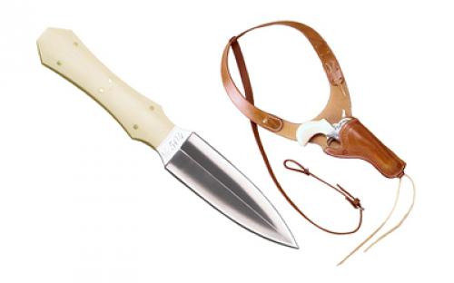 Cimarron Doc Holiday, Single Action, 45LC, 3.5" Barrel, Steel, Nickel Finish, Simulated Ivory Grips, Fixed Sights, 6 Rounds, Doc Holiday Engraved Backstrap, Leather Shoulder Holster, Bone Gripped Push Dagger CA346DOC