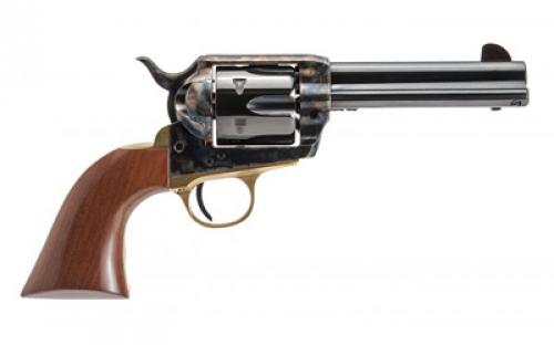 Cimarron Pistolero, Single Action Revolver, 9MM, 4.75" Barrel, Steel, Color Case Hardened Finished Receiver, Blued Finish Barrel, Brass Backstrap/Trigger Guard, Wood Grips, Fixed Sights, 6 Rounds PPP9MM