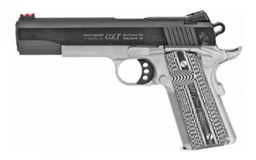 Colt's Manufacturing Competition Plus, Semi-automatic, Metal Frame Pistol, Full Size, 45ACP, 5 Barrel, Steel, Two-Tone Finish, G10 Black and Grey Grips, Novak Sights, 8 Rounds, 1 Magazine O1070CCP-TT