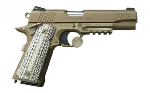 Colt's Manufacturing Government CQB, 1911, Semi-automatic, Metal Frame Pistol, Full Size, 45ACP, 5" National Match Barrel, Steel, Flat Dark Earth Cerakote Finish, G10 Grips, Novak Night Sights, 8 Rounds, 1 Magazine O1070CQB